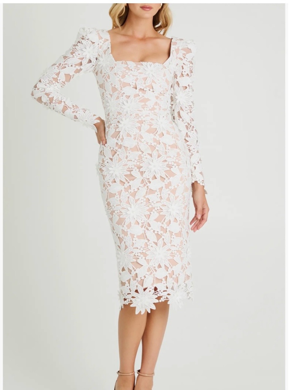 Helsi - Olga Floral Appliqué Long Sleeve Dress - White - Size Small